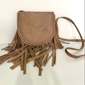 Cleobella Boheme Fringe Leather Purse in Tan